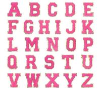 QUARKZMAN 26 Patchs Lettres Chenille, Alphabet A-Z Autocollants Brodés pour DIY Vêtements Chaussures Sacs, Rouge Rose