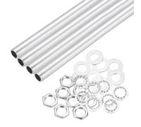 QUARKZMAN 28Pcs Tube Fileté M10 à Filetage Fin 42cm de Long x 7mm ID Kit de Raccords pour Tubes de Lampe avec Écrous Hexagonaux et Rondelles, pour Réparation Bricolage, Argent