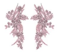 QUARKZMAN 2Pack Patches En Applique Strass, 11 x 7 Pouces Dentelle Rose Patches Brodés À Coudre Strass Perles Sequins Pour Couture Robes Mariage Banquet Soirée Décoration