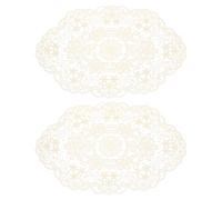 QUARKZMAN 2Pack Retro Lace Placemat 12x18-in for Home Wedding Beige | Oval Embroidered Table Place Mats, French Crochet Doilies Coasters Cup Mat