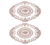 QUARKZMAN 2Paquet Rétro Dentelle Napperon 12x16 -in Ovale Brodé Table Place Tapis Français Crochet Napperons Dessous Verre Tasse Tapis pour Accueil Mariage, Poussiéreux Rose