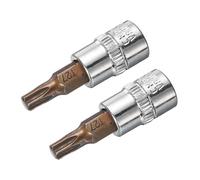 QUARKZMAN 2Pcs 1/4" Conduire x T27 Douille pour Embout Torx, Embouts en Acier S2 Douilles Cr-V 38mm Longueur à Utiliser avec Une Clé à Cliquet, Une Barre Coulissante, Une Tige d'Extension