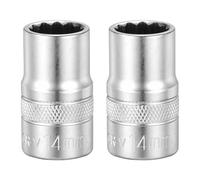 QUARKZMAN 2pcs 12Points Socket 1/2" Drive 14mm Metric | Shallow Socket 1.5" Long CR-V Steel