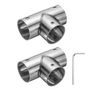 QUARKZMAN 2pcs 25mm Raccord de Tuyaux 3 Voie en T Forme avec rgenté | Pinces de Rail d'Extrémité, Raccords-Unions Serre-Joints à Tuyau en Acier Inoxydable pour Support d'Étagère DIY