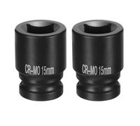 QUARKZMAN 2Pcs 4 Pointe Douille Carrée 1/2" Drive 15mm Douille à Choc Carrée Métrique CR-MO Douilles de Roue Standard Noircissantes Outil de Douille Pneumatique pour Réparation Automobile