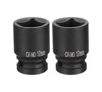 QUARKZMAN 2Pcs 4 Pointe Douille Carrée 1/2" Drive 17mm Douille à Choc Carrée Métrique CR-MO Douilles de Roue Standard Noircissantes Outil de Douille Pneumatique pour Réparation Automobile