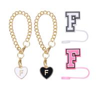 QUARKZMAN 2Pcs Accessoires de Charme Lettre Coeur avec 2Pcs 8mm Couvercle de Paille avec Lettre Majuscule et Bouchon de Fuite en Silicone pour Gobelet, Noir/Blanc/Rose(Lettre F)