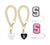 QUARKZMAN 2Pcs Accessoires de Charme Lettre Coeur avec 2Pcs 8mm Couvercle de Paille avec Lettre Majuscule et Bouchon de Fuite en Silicone pour Gobelet, Noir/Blanc/Rose(Lettre S)