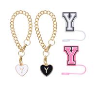 QUARKZMAN 2Pcs Accessoires de Charme Lettre Coeur avec 2Pcs 8mm Couvercle de Paille avec Lettre Majuscule et Bouchon de Fuite en Silicone pour Gobelet, Noir/Blanc/Rose(Lettre Y)