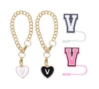 QUARKZMAN 2Pcs Accessoires de Charme Lettre Coeur avec 2Pcs 8mm Couvercle de Paille avec Lettre Majuscule et Bouchon de Fuite en Silicone pour Gobelet, Noir/Blanc/Rose(Lettre V)
