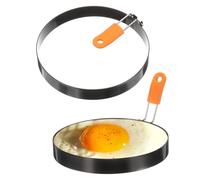 QUARKZMAN 2Pcs Anneaux À Oeufs 6" En Acier Inoxydable Antiadhésif Anneau De Cuisson Pour Pancakes Avec Poignée En Silicone Pour Poêle À Frire Oeufs Sandwich Omelettes Petit-Déjeuner