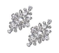 QUARKZMAN 2Pcs Applique Fleur Strass, 2.76" x 1.69" Patch Strass A Repasser Applique Cristal Etincelant Pour Vetements Jeans Vestes Sacs Mariage Noces, Silver