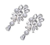 QUARKZMAN 2Pcs Applique Fleur Strass, 2.99" x 1.38" Patch Strass A Repasser Paillettes Cristal Etincelant Pour Vetements Jeans Vestes Sacs Mariage Noces, Argent