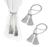 QUARKZMAN 2Pcs Attaches Rideaux À Franges, Attaches Rideaux avec Franges Tressées À La Main Corde Décorative pour Chambre Salle De Bain & Bureau Rideaux Fenêtre, Gris