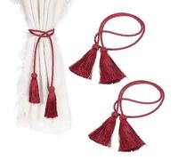 QUARKZMAN 2Pcs Attaches Rideaux À Franges, Attaches Rideaux avec Franges Tressées À La Main Corde Décorative pour Chambre Salle De Bain & Bureau Rideaux De Fenêtre, Rouge