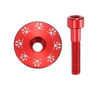 QUARKZMAN 2pcs Bouchon De Potence De Velo 1-1/4" (31.8mm) Diametre Exterieur Alliage D'Aluminium Couvercle De Potence De Velo Motif Flocon De Neige avec Boulon M6 pour Mountain Bike, Rouge