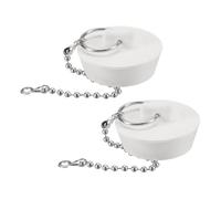 QUARKZMAN 2Pcs Bouchons de Baignoire en Caoutchouc, 1-3/8" à 1-1/2" Bouchon d'Évier de Cuisine, Bouchon de Vidange de Salle de Bain avec Anneau de Traction et Chaîne Perlée de 15", Blanc