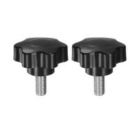 QUARKZMAN 2Pcs Boutons Étoile M10 x 20mm Tige Filetée en Acier Inoxydable 304 Tête en Plastique à 6 Branches à Visser à la Main Poignée de Serrage de Bouton de Gabarit, Noir