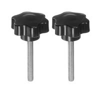 QUARKZMAN 2Pcs Boutons Étoile M8 x 60mm Tige Filetée en Acier Inoxydable 304 Tête en Plastique à 6 Branches à Visser à la Main Poignée de Bouton de Serrage, Noir