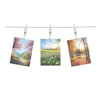QUARKZMAN 2Pcs Câble Fil Métallique pour Accrocher des Photos avec 20 Pinces Rhombes, 5Ft Cadre Photo Ajustable ornementation Mural pour Accrocher des Photos Art Argenté