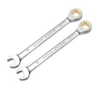 QUARKZMAN 2Pcs Clé À Cliquet Combinée 11mm Métrique 12 Crans Acier CR-V Chromé Long Double Boîte Extrémité Ouverte Clés À Cliquet Avec 72 Dents Et 5° Oscillation Engrenage Outil Pour