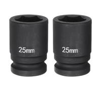 QUARKZMAN 2Pcs Douille à Choc Profonde à 6 Pans 3/4" Drive 25mm Métrique en Acier Allié 40Cr pour Écrou d'Essieu Impact