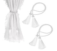 QUARKZMAN 2Pcs Embrasses De Rideau À Franges, Embrasses De Rideau avec Franges Tressées À La Main Corde Décorative pour Chambre Salle De Bain & Bureau Rideaux De Fenêtre, Blanc
