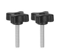 QUARKZMAN 2Pcs Étoile de Serrage M6 x 35mm Filetage Mâle Métrique 32mm Noir | 4 Points Tête en Plastique Vis à Pouce à Visser à la Main Poignée de Gabarit