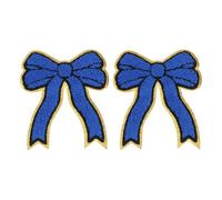 QUARKZMAN 2Pcs Patchs Chenille Noeud, Patchs A Repasser Bordure Dorée Patch Brodé Appliqué Pour DIY Vêtements Tissu Chapeaux Chaussures Sacs, Bleu