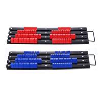 QUARKZMAN 2Pcs Porte-Douilles Portable Organisateur Douilles 1/4" 0.375" 1/2" Drive Plateau Douilles Support Douilles Avec Poignée, Rails Noirs Et Pinces Rouges Bleues 160 Douilles