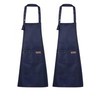 QUARKZMAN 2Pcs Tabliers de Cuisine Réglables 80x70cm en Coton avec 2 Poches pour Femmes Hommes Cuisine Maison Restaurant Artisanat Jardinage, Bleu Foncé