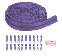 QUARKZMAN #3 10 Yards Nylon Coil Fermetures à Glissière, Fermeture à Glissière en Vrac au Mètre avec 20Pcs Curseurs de Fermeture à Glissière et une Règle pour DIY, Violet