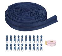 QUARKZMAN #3 10 Yards Nylon Coil Fermetures à Glissière, Fermeture à Glissière en Vrac au Mètre avec 20Pcs Curseurs de Fermeture à Glissière et une Règle pour Vêtements, Bleu Marine