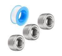 QUARKZMAN 3/8"PT Interne Hex Filetage Douille Tuyau Bouchon Inox Acier avec PTFE Ruban Mâle Filetage Tuyau Capuchon Argent 3pcs