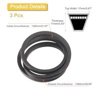 QUARKZMAN 3 Pack B52 Classic Wrapped V-Belt, 55" Circonférence Extérieure Wrapped Courroie Trapézoïdale Industrielle En Caoutchouc B Profile Courroie Trapézoïdale Pour Industrial, Noir