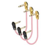 QUARKZMAN 3 Pcs Câbles De Guitare Patch 15 Inch Câble Pour Pedalboard 1/4 Inch Tête Plate Métallique TS Angle Droit Câble Patch Effet Guitare Pour Instrument Effet Pedal, Rose