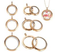 QUARKZMAN 3 Pcs Living Memory Locket Charm, 12.7/18/23mm Round Floating Locket Pendants Stainless Steel Clear Glass Photo Charm Pour Women Necklace DIY Crafts Making Decoration, Rose Gold