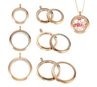 QUARKZMAN 3 Pcs Living Memory Locket Charm, 18/23/28mm Round Floating Locket Pendants Stainless Steel Clear Glass Photo Charm Pour Women Necklace DIY Crafts Making Decoration, Rose Gold