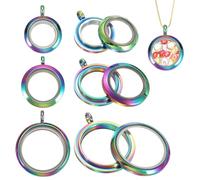 QUARKZMAN 3 Pcs Médaillon Mémoire Flottant, 12.7/18/23mm Rond Médaillon Photo En Acier Inoxydable Verre Transparent Pour Femmes DIY Artisanat Décoration, Coloré
