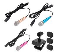 QUARKZMAN 3 Pcs Mini Microphone, Mini Mic Tiny Phone Type C Mic Small Microphone With Bracket, Sponge Cover For Record Phone Voice, Gold/Hot Pink/Blue