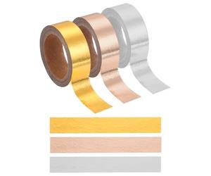 QUARKZMAN 3 Pcs Mixed Colors Washi Tape,15mm x 5m Self Adhesive Masking Tapes Metallic Foil Decorative Gold Tape pour DIY Crafts Scrapbooking Home Holiday Decoration