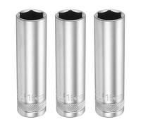 QUARKZMAN 3 Pièces Douilles Profondes 6 Points 1/2" Entraînement 16mm Métrique CR-V Acier Poli Nickelé 78mm / 3.1" Long Douille Hexagonale Pour Réparation Écrous Boulons Auto Maison