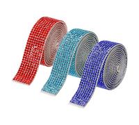 QUARKZMAN 3 Rouleau 3 Yards 18mm Ruban Strass Autocollant Diamant Ruban pour Arts Projet, Mariage Gâteaux, Anniversaire Décorations Rouge,Foncé Bleu,Clair Bleu