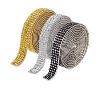 QUARKZMAN 3 Rouleau 3 Yards 8mm Ruban Strass Autocollant Diamant Bande de Strass Autocollant pour Arts & Artisanat Projet, Mariage Gâteaux, Anniversaire Décorations Noir,Or,Blanc