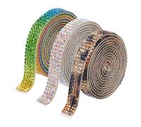QUARKZMAN 3 Rouleau 3 Yards 8mm Ruban Strass Autocollant Diamant Bande de Strass pour Arts & Artisanat Projet Mariage Gâteaux Anniversaire Décorations Coloré,Bleu,Vert,Jaune,Rouge,Noir,Jaune