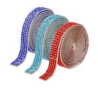 QUARKZMAN 3 Rouleau 3 Yards 8mm Ruban Strass Autocollant Diamant Bande de Strass pour Arts & Artisanat Projet, Mariage Gâteaux, Anniversaire Décorations Rouge,Foncé Bleu,Clair Bleu