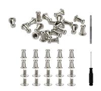 QUARKZMAN 30 Pcs Bouton à Tête Ronde Goujons Vis 4mm Alliage Cuir Rivets avec Tournevis à Poinçon Creux pour Réparer et Décorer Tissu Vêtements Chaussures Sacs DIY, Argent Blanc