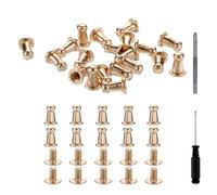 QUARKZMAN 30 Pièces Goujons à Tête Ronde Vis 4mm Rivets en Cuir en Alliage avec Tournevis à Poinçon Creux pour Réparer et Décorer Tissu Vêtements Chaussures Sacs DIY, Or