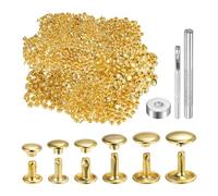 QUARKZMAN 300 Ensembles de Rivets en Cuir de 6 Tailles, Attaches à Double Capuchon en Métal, Boutons-Pression, Attaches avec 3 Outils de Pose pour Réparation d'Artisanat en Cuir, Ton Doré