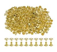 QUARKZMAN 300 Ensembles de Rivets en Métal à Double Capuchon de 6 x 6 mm pour la Maroquinerie, la Réparation Et la Décoration, Ton Doré